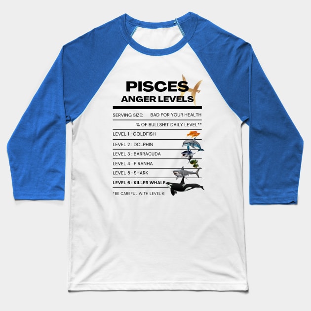 Pisces Anger Levels Sea Life Baseball T-Shirt by Veritè Kulture Vulture T-Shirts & Apparel